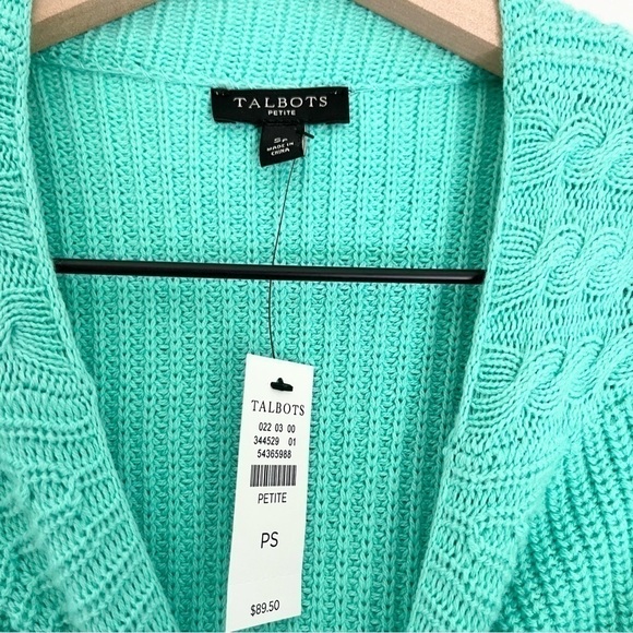 NWT Talbots Lambs Wool Cable Knit High Neck Sweater Teal Blue Green Small Petite - Picture 5 of 8